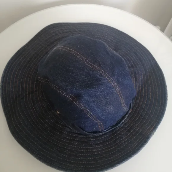 Women's Navy Wide-Brim Denim Sun Hat Vintage - Picture 11 of 12